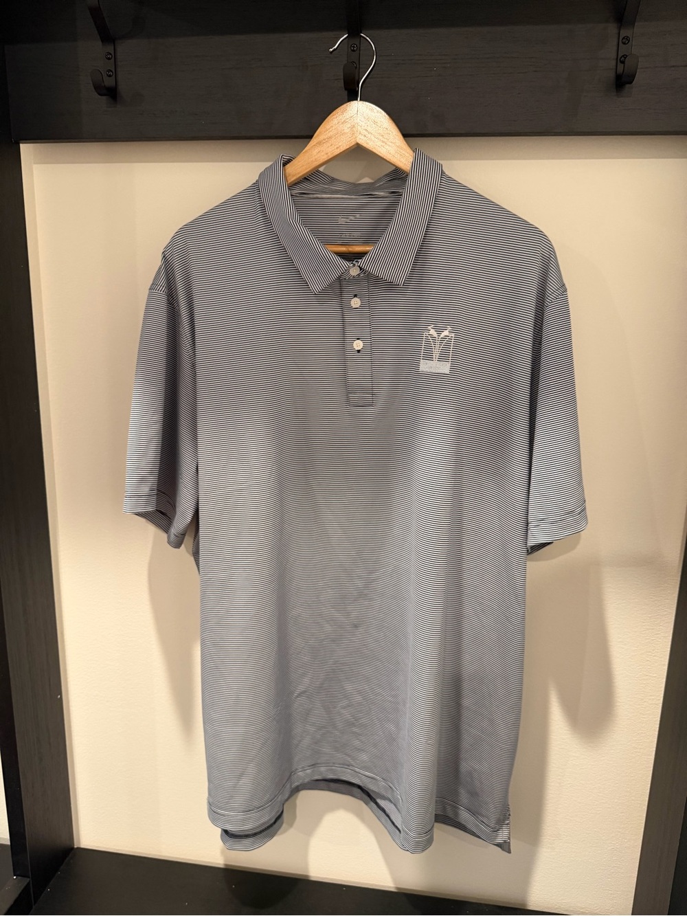 Men’s Nike Dri Fit Polo - Blue & White Stripe with Blackwolf Run Logo